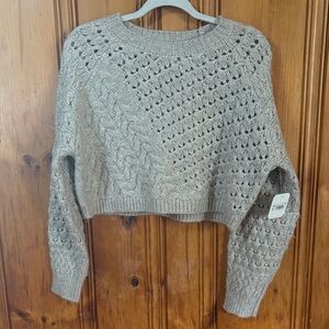 NEW! Altar’d State Cropped Knit Sweater Women’s Size Medium | Boho Chunky Beige